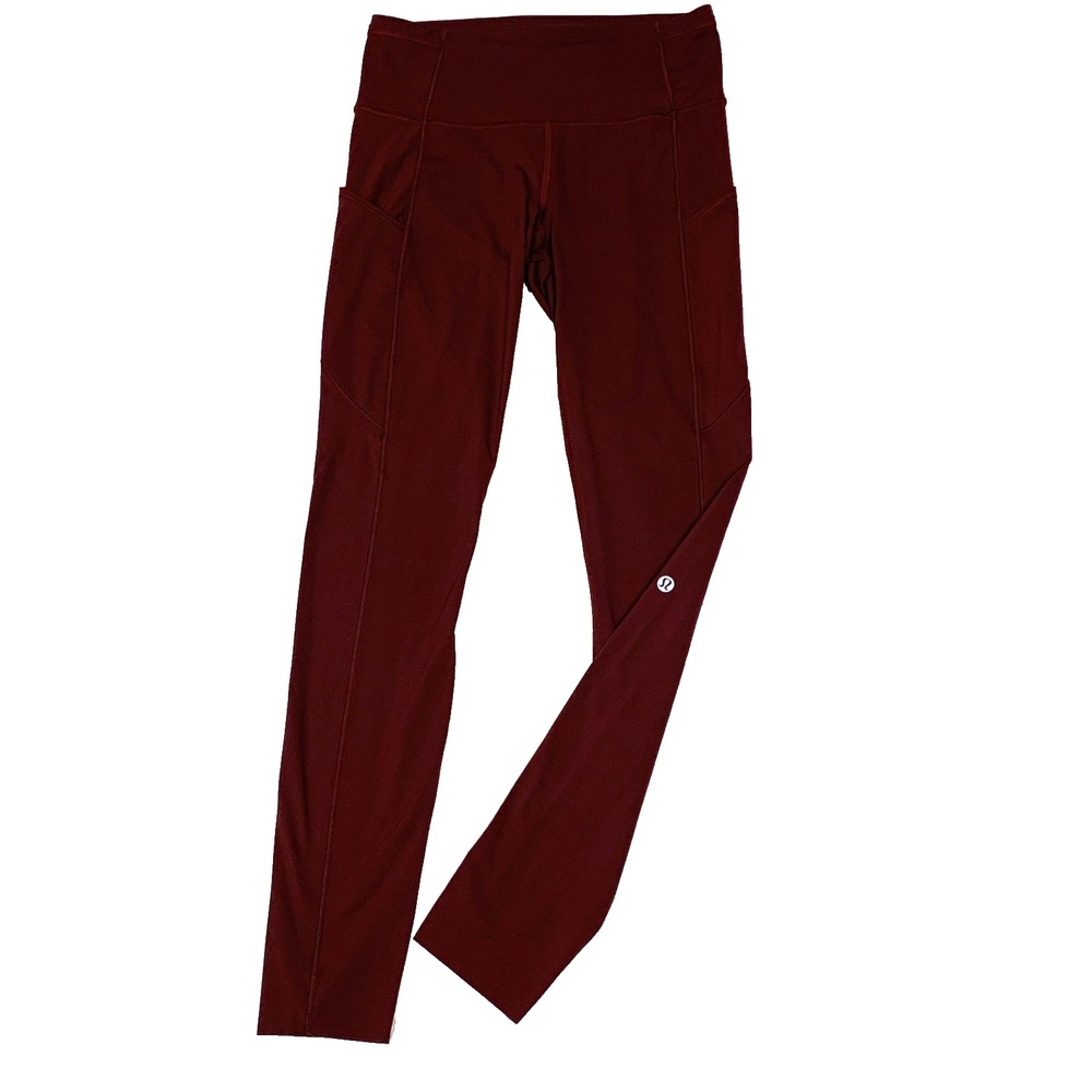 Lululemon Fast and Free HR Tight 27" Red Merlot Running Leggings Pockets 6
